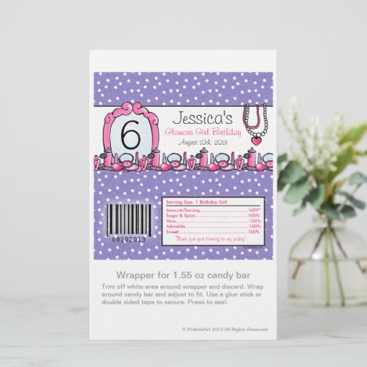 Glamour Girl Birthday Candy Wrapper (Standing Front)