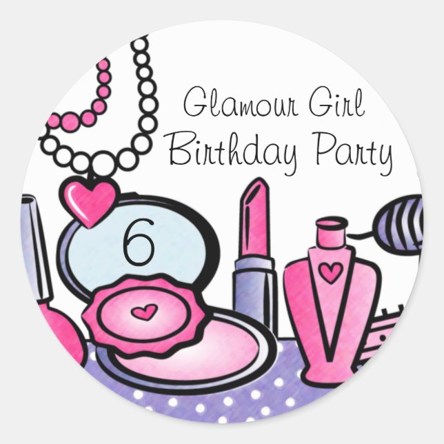 Glamour Girl Birthday (pd) Classic Round Sticker (Front)