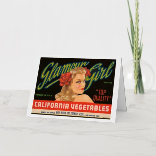 Glamour Girl California Vegetables Vintage Ad Foil Greeting Card