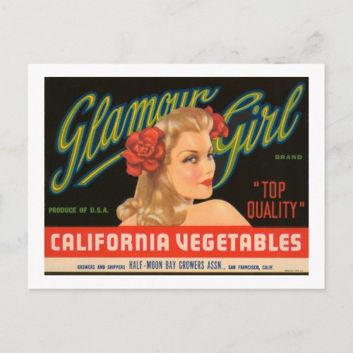 Glamour Girl California Vegetables Vintage Ad Postcard