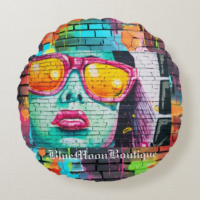 Glamour Girl Graffiti Round Pillow (Front)