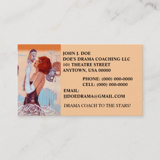Customizable GLAMOUR GIRL &amp; THEATER MASKS DRAMA BUSINESS CARD