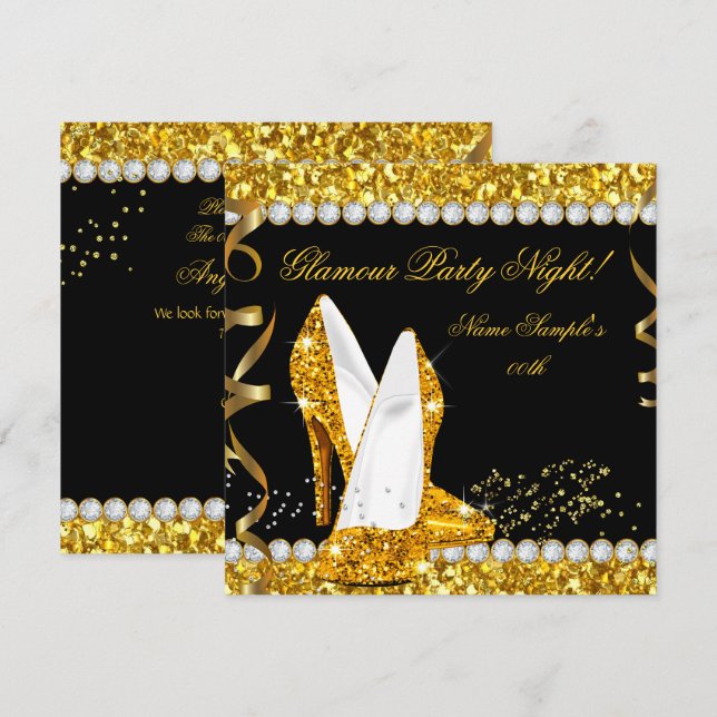 Glamour Glam Glitz Party Night Gold High Heels Invitation (Front/Back)