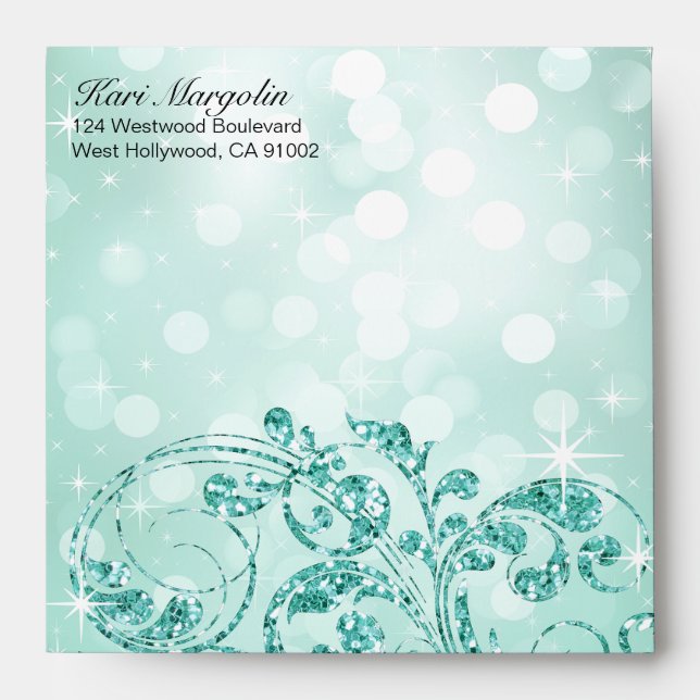 Glamour Glitter Luxe Bokeh square | mint Envelope (Front)