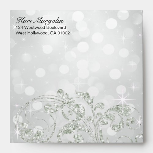 Glamour Glitter Luxe Bokeh square  silver ice Envelope