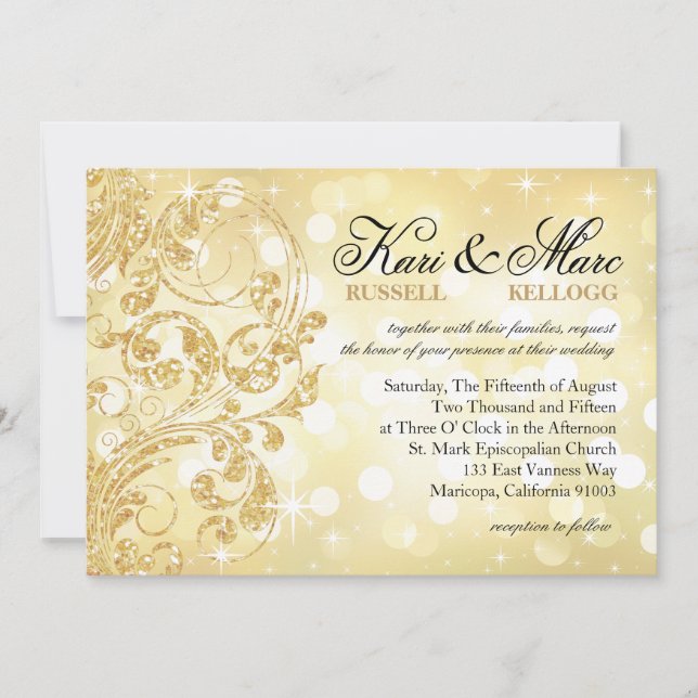 Glamour Glitter Luxe Bokeh Wedding | champagne Invitation (Front)