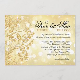 Glamour Glitter Luxe Bokeh Wedding   champagne Invitation