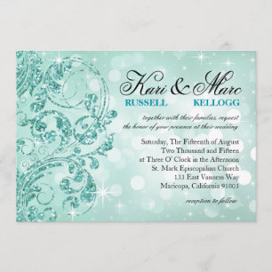 Glamour Glitter Luxe Bokeh Wedding   mint Invitation