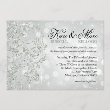 Glamour Glitter Luxe Bokeh Wedding | Silver Ice Invitation by glamprettyweddings at Zazzle