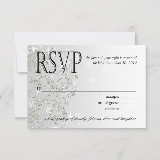 Glamour Glitter Luxe Ombre RSVP | silver ice Card (Front)