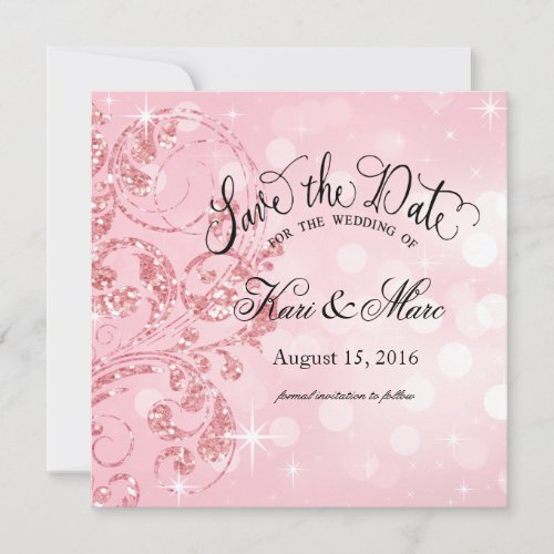 Glamour Glitter Luxe Save the Date icy pink