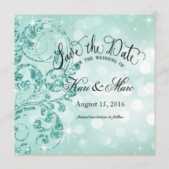 Glamour Glitter Luxe Save The Date | Mint by glamprettyweddings at Zazzle