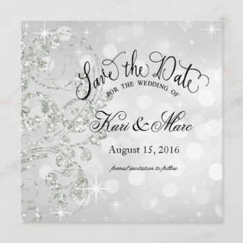 Glamour Glitter Luxe Save The Date | Silver Ice by glamprettyweddings at Zazzle