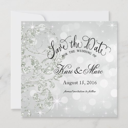 Glamour Glitter Luxe Save the Date  silver ice