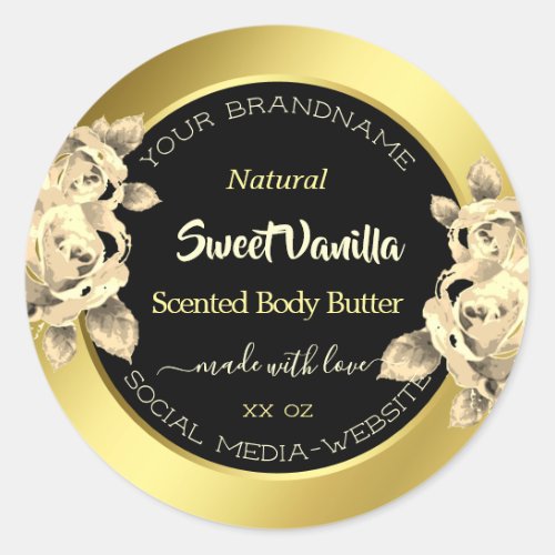 Glamour Gold Black Floral Product Packaging Labels