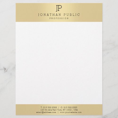 Glamour Gold Color White Elegant Monogram Template Letterhead