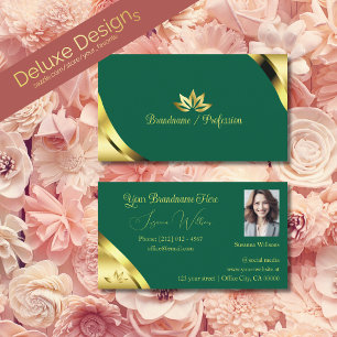 Glamour Gold Corners on Teal with Petals and Photo Business Card