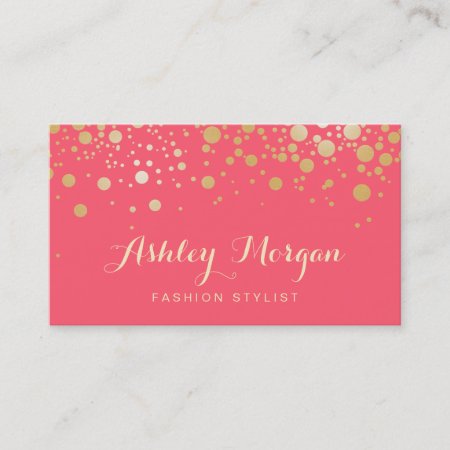 Glamour Gold Dots Decor - Charming Pink Coral Business Card