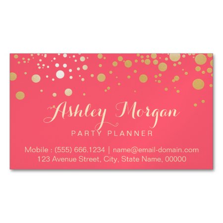 Glamour Gold Dots Decor - Charming Pink Coral Magnetic Business Card