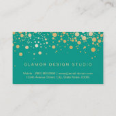 Glamour Gold Dots Decor - Retro Emerald Green Business Card (Back)