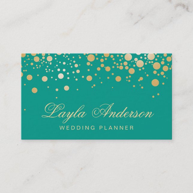 Glamour Gold Dots Decor - Retro Emerald Green Business Card (Front)