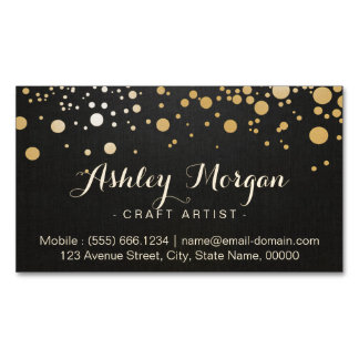 Glamour Gold Dots Decor - Stylish Dark Linen Look Business Card Magnet
