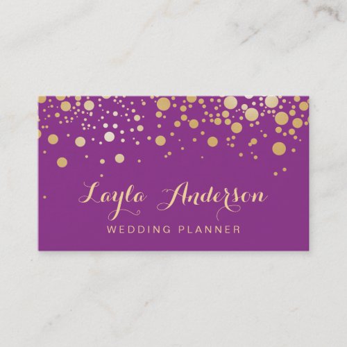 Glamour Gold Dots Decor - Stylish Violet Purple Double-Sided Standard Business Cards (Pack Of 100)