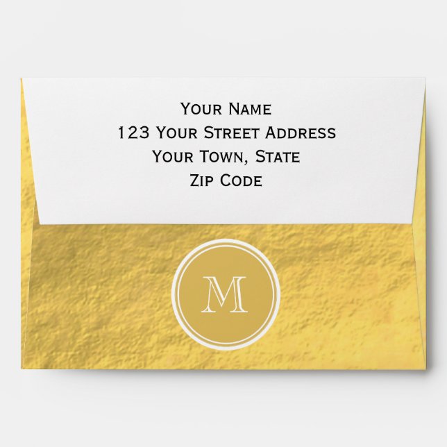 Glamour Gold Foil Background Monogram Envelope (Back (Top Flap))