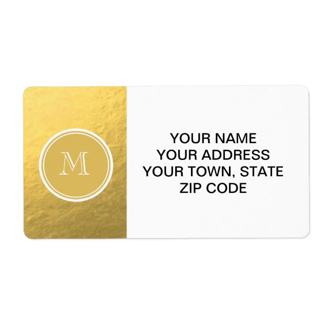 Glamour Gold Foil Background Monogram Label (Front)