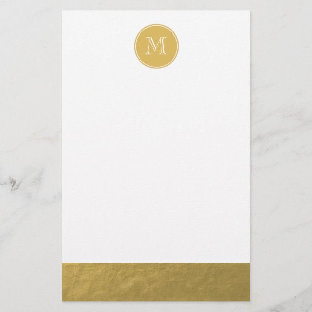 Glamour Gold Foil Background Monogram Stationery (Front)