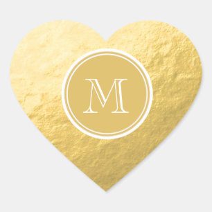 Glamour Gold Foil Background Monogram Wedding Heart Sticker