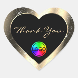 Glamour Gold Glitter Frame Thank You with Logo Heart Sticker