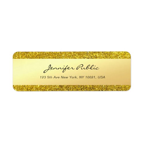 Glamour Gold Glitter Handwritten Script Name Text Label
