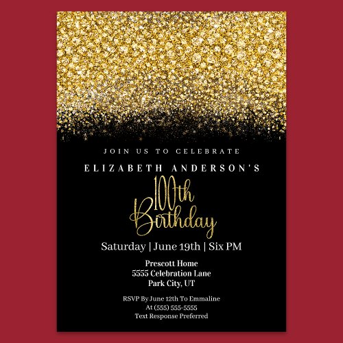 Glamour Gold Jeweled Glitter 100th Birthday