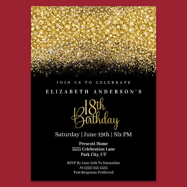 Glamour Gold Jeweled Glitter 18th Birthday Invitation (Creator Uploaded)