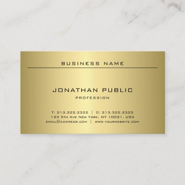 Glamour Gold Look Modern Cool Minimalist Plain Business Card (Front)