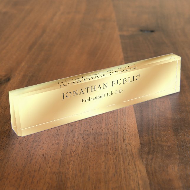 Glamour Gold Look Modern Elegant Template Desk Name Plate (Side)