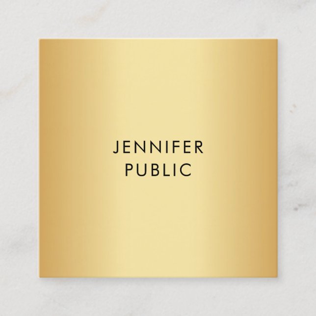 Glamour Gold Look Modern Minimalist Template Square Business Card (Front)