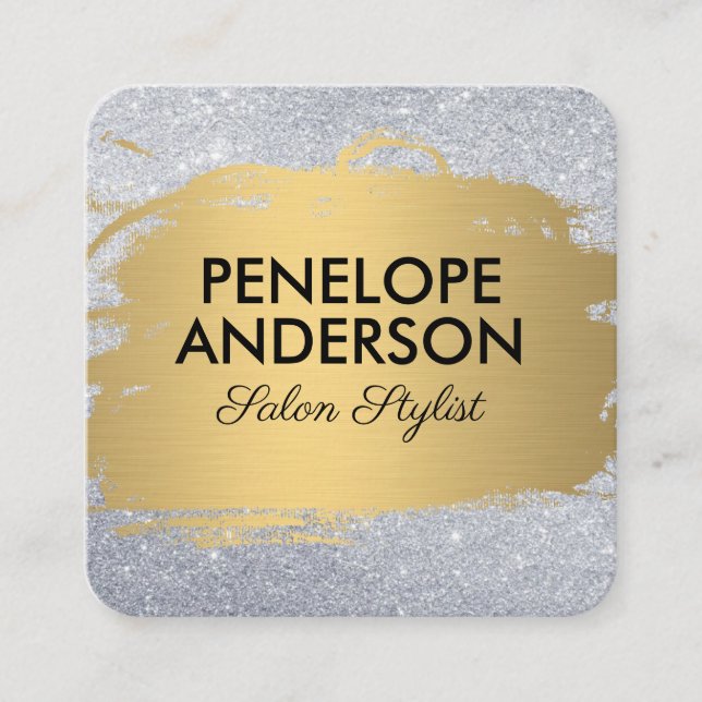 Glamour Gold Metallic Brushed Glitter Square Business Card (Front)