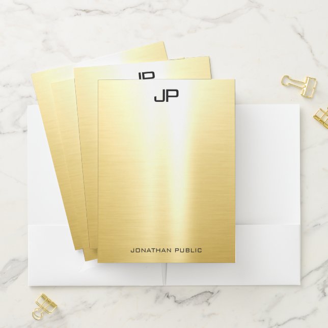 Glamour Gold Modern Monogrammed Template Office Pocket Folder (In Situ)