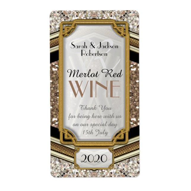 Glamour Gold Sparkler Wine Bottle Labels | 2x3.75" (Front)