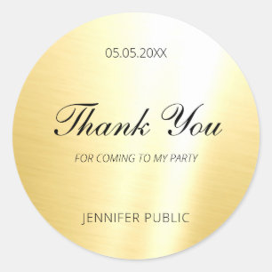 Glamour Gold Template Handwritten Script Thank You Classic Round Sticker