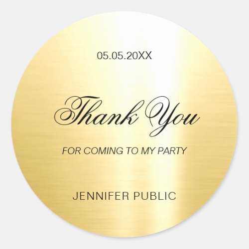 Glamour Gold Template Thank You Hand Script Classic Round Sticker