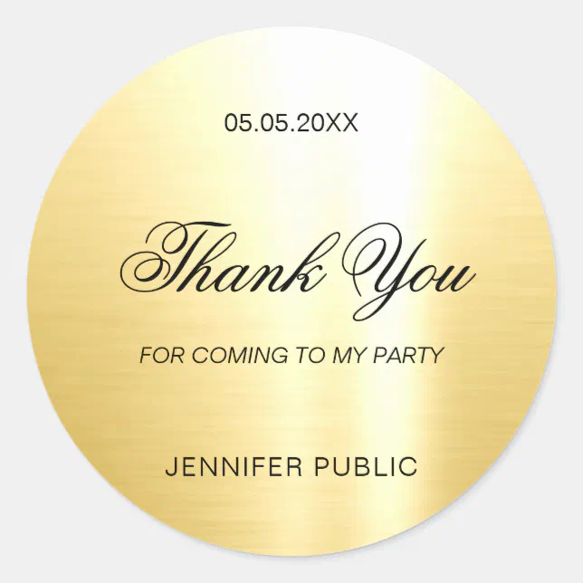 Glamour Gold Template Thank You Hand Script Classic Round Sticker | Zazzle