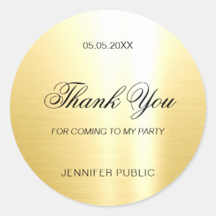 Glamour Gold Template Thank You Hand Script Classic Round Sticker