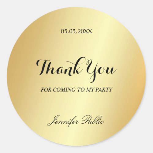 Glamour Gold Template Thank You Hand Script Text Classic Round Sticker