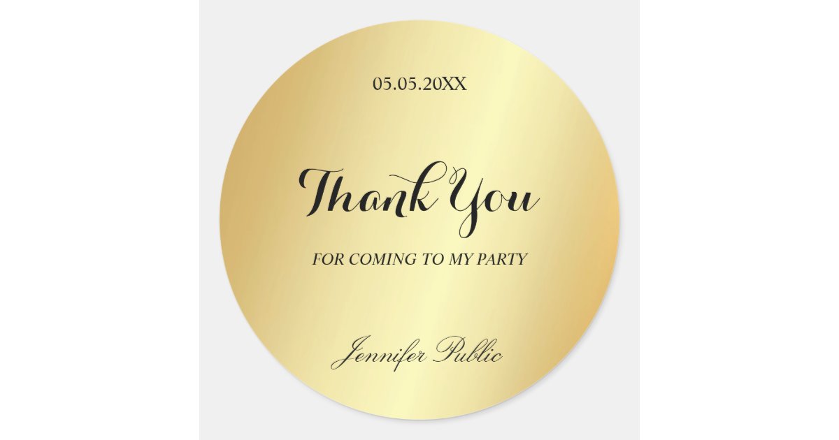 Glamour Gold Template Thank You Hand Script Text Classic Round Sticker ...