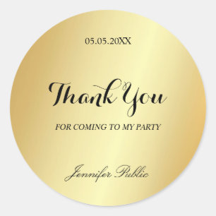 Glamour Gold Template Thank You Hand Script Text Classic Round Sticker