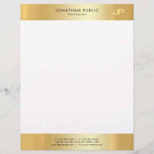 Glamour Gold White Elegant Monogram Clean Template Letterhead