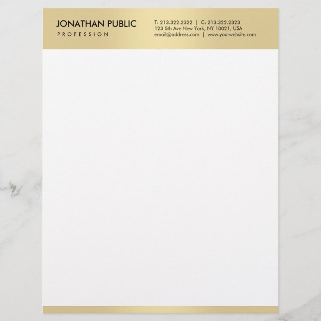 Glamour Gold White Modern Elegant Simple Template Letterhead (Front)